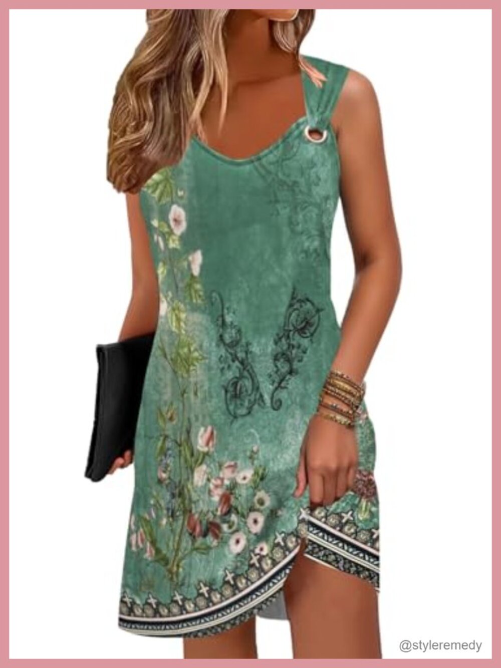 Women's Boho Floral Sundress Sleeveless V-Neck Beach Cover-Up Swing Dress